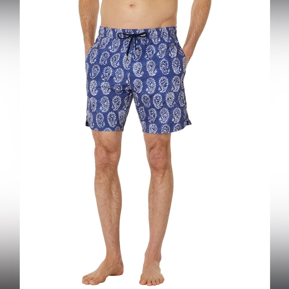 Benson Blue and White Paisley Swim Trunks